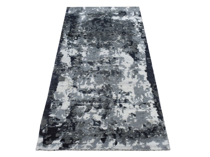 2'7" x 5'9" New Hand Knotted Grey Wool & Silk Rectangle Oriental Rug - MOA10278051