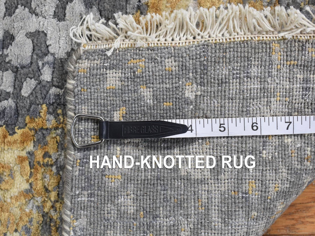 3'2" x 10'0" New Hand Knotted Grey Wool & Silk Runner Oriental Rug - MOA10278052