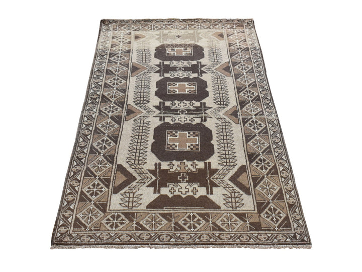 3'2" x 6'1" Vintage Hand Knotted Brown Wool Runner Oriental Rug - MOA10278054
