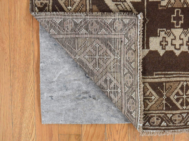 3'2" x 6'1" Vintage Hand Knotted Brown Wool Runner Oriental Rug - MOA10278054