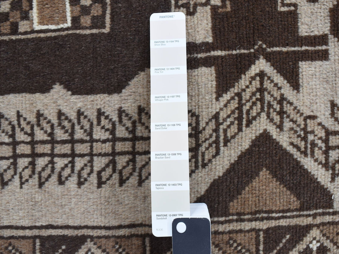 3'2" x 6'1" Vintage Hand Knotted Brown Wool Runner Oriental Rug - MOA10278054
