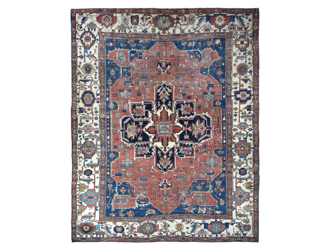 11'3" x 15'3" Vintage Hand Knotted Red Wool Rectangle Oriental Rug - MOA10278057