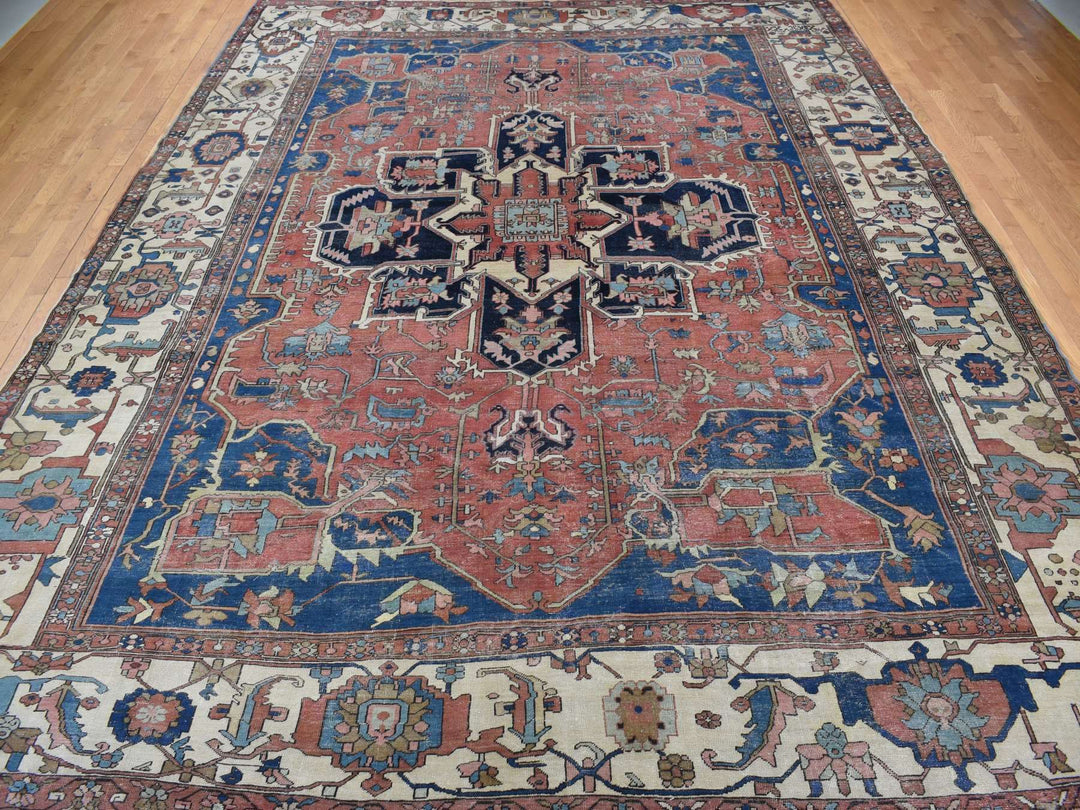 11'3" x 15'3" Vintage Hand Knotted Red Wool Rectangle Oriental Rug - MOA10278057