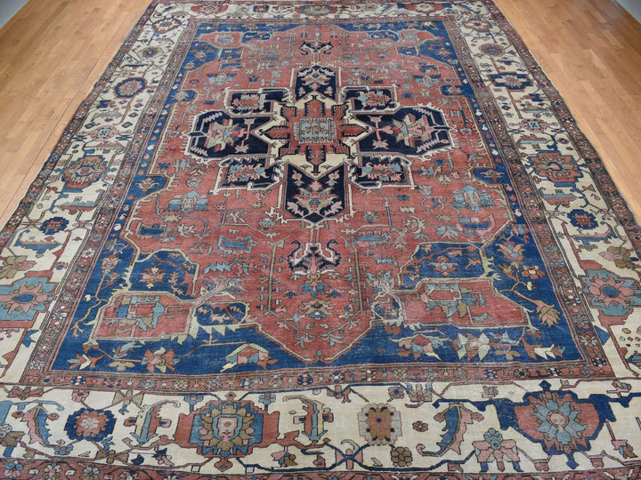 11'3" x 15'3" Vintage Hand Knotted Red Wool Rectangle Oriental Rug - MOA10278057