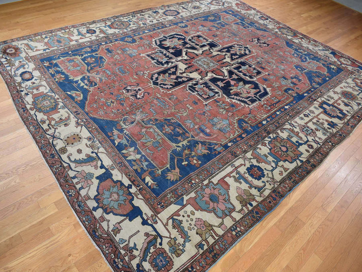 11'3" x 15'3" Vintage Hand Knotted Red Wool Rectangle Oriental Rug - MOA10278057