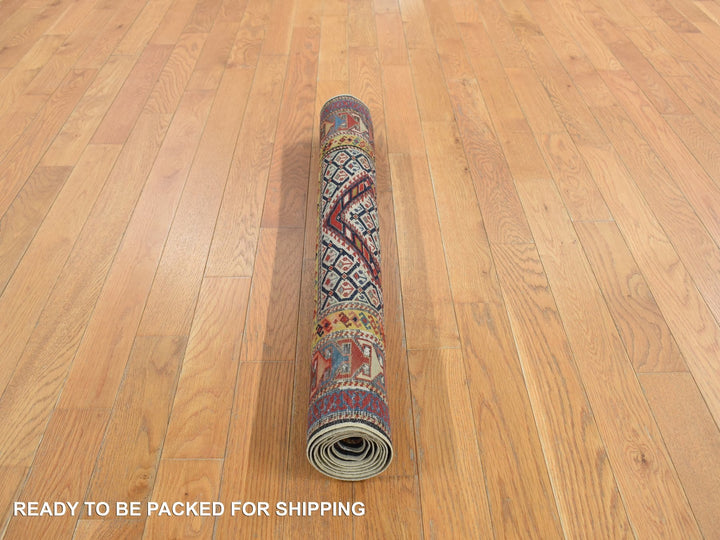 3'1" x 6'0" Vintage Hand Knotted Ivory Wool Runner Oriental Rug - MOA10278059