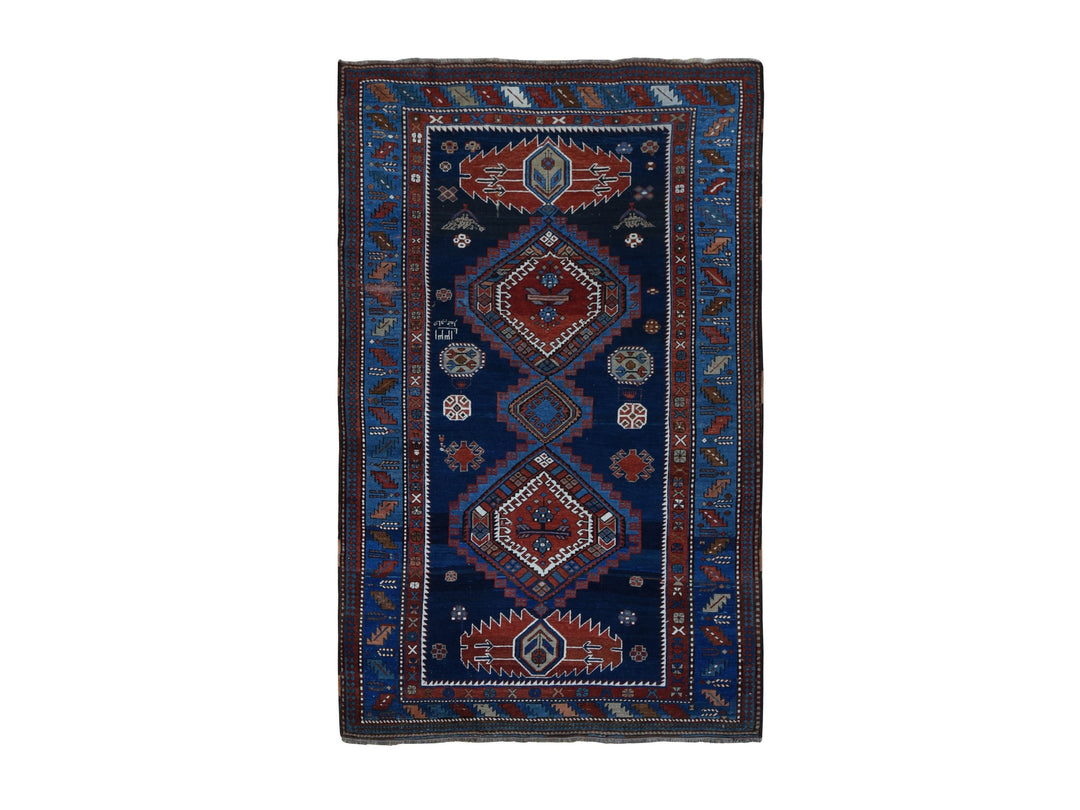 6'2" x 9'9" Vintage Hand Knotted Blue Wool Runner Oriental Rug - MOA10278060