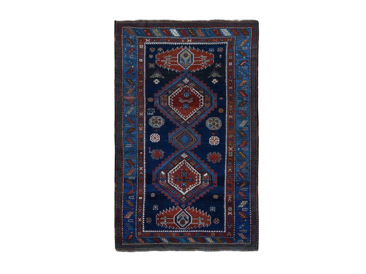 6'2" x 9'9" Vintage Hand Knotted Blue Wool Runner Oriental Rug - MOA10278060