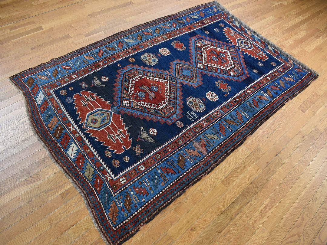6'2" x 9'9" Vintage Hand Knotted Blue Wool Runner Oriental Rug - MOA10278060