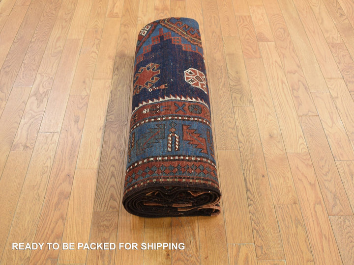 6'2" x 9'9" Vintage Hand Knotted Blue Wool Runner Oriental Rug - MOA10278060
