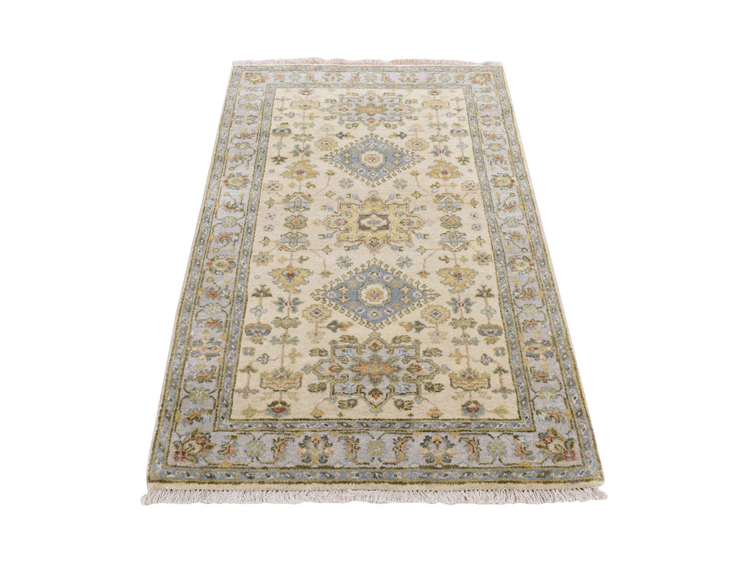 3'0" x 5'1" New Hand Knotted Ivory Wool Rectangle Oriental Rug - MOA10278062