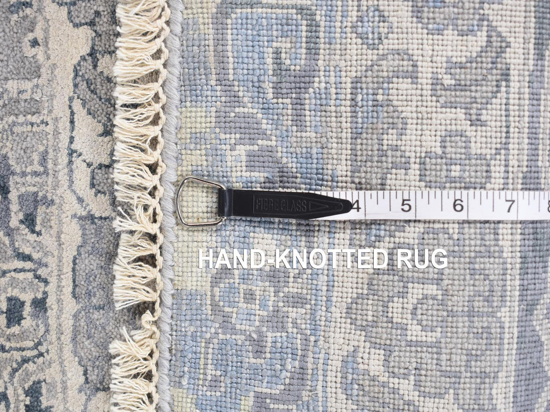 11'10" x 11'10" New Hand Knotted Grey Wool & Silk Round Oriental Rug - MOA10278065