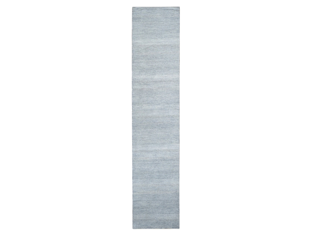 2'6" x 12'0" New Hand Knotted Blue Wool & Silk Runner Oriental Rug - MOA10278067