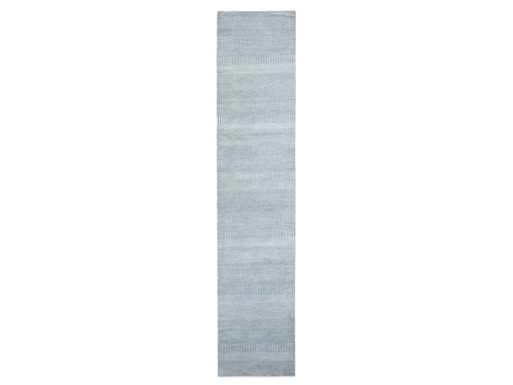2'6" x 12'0" New Hand Knotted Blue Wool & Silk Runner Oriental Rug - MOA10278067
