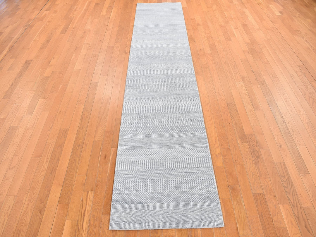 2'6" x 12'0" New Hand Knotted Blue Wool & Silk Runner Oriental Rug - MOA10278067