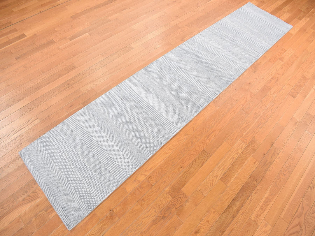 2'6" x 12'0" New Hand Knotted Blue Wool & Silk Runner Oriental Rug - MOA10278067