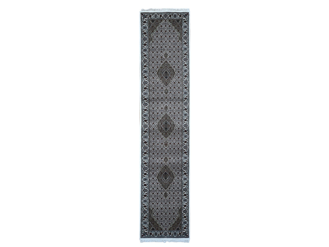 2'7" x 11'10" New Hand Knotted Ivory Wool & Silk Runner Oriental Rug - MOA10278068