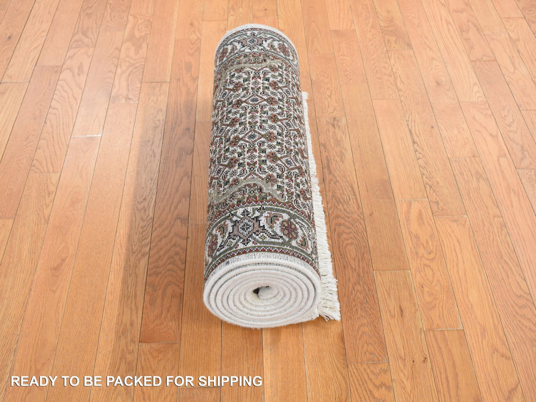 2'7" x 11'10" New Hand Knotted Ivory Wool & Silk Runner Oriental Rug - MOA10278068