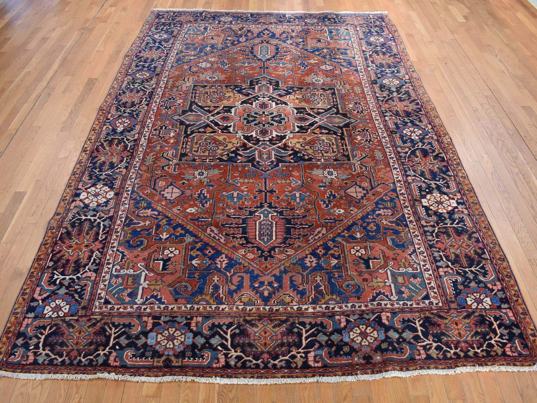 8'6" x 12'0" Vintage Hand Knotted Red Wool Rectangle Oriental Rug - MOA10278071