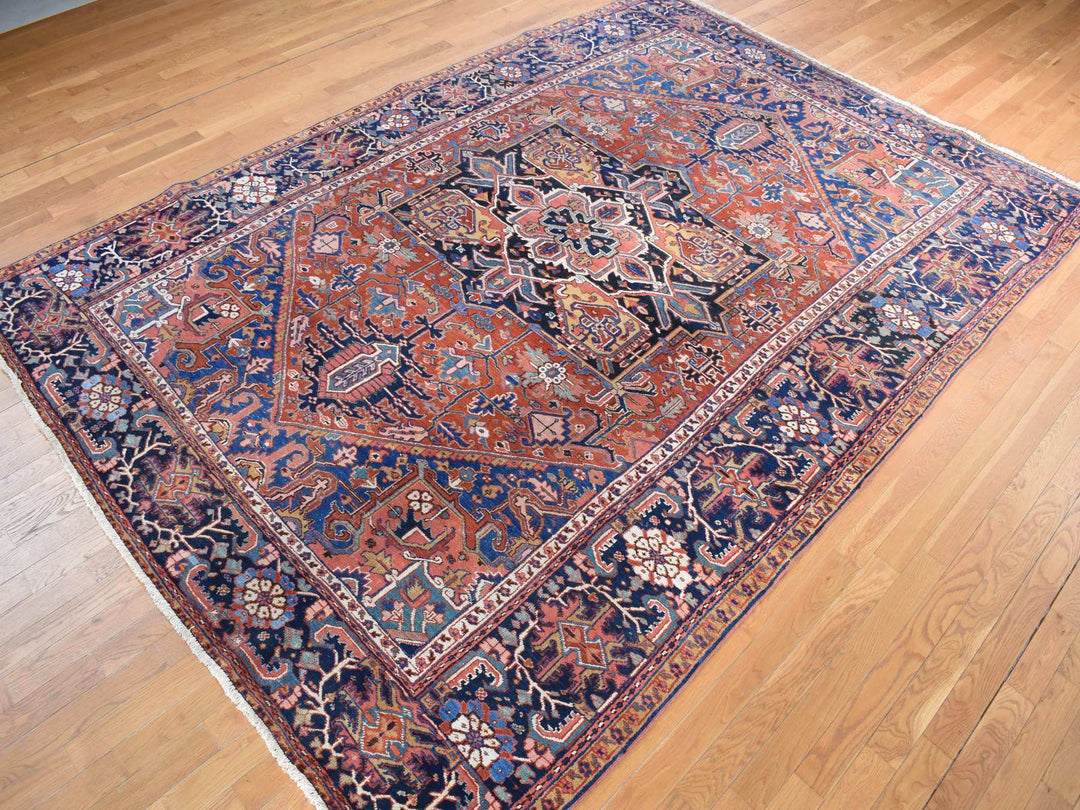 8'6" x 12'0" Vintage Hand Knotted Red Wool Rectangle Oriental Rug - MOA10278071