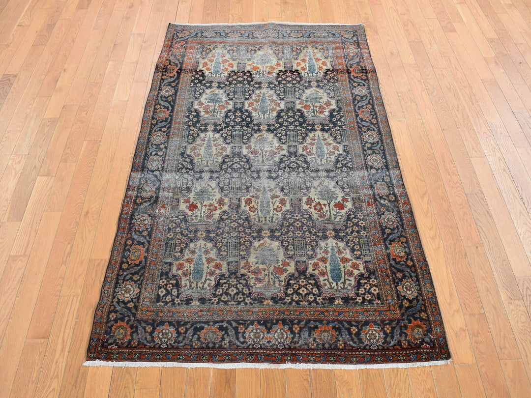 4'1" x 6'4" Vintage Hand Knotted Blue Wool Rectangle Oriental Rug - MOA10278073