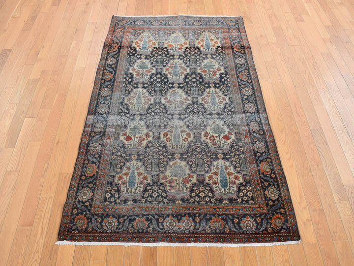 4'1" x 6'4" Vintage Hand Knotted Blue Wool Rectangle Oriental Rug - MOA10278073