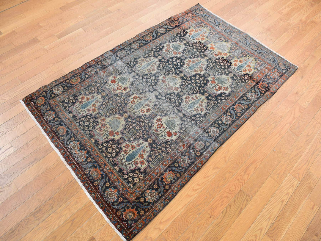 4'1" x 6'4" Vintage Hand Knotted Blue Wool Rectangle Oriental Rug - MOA10278073