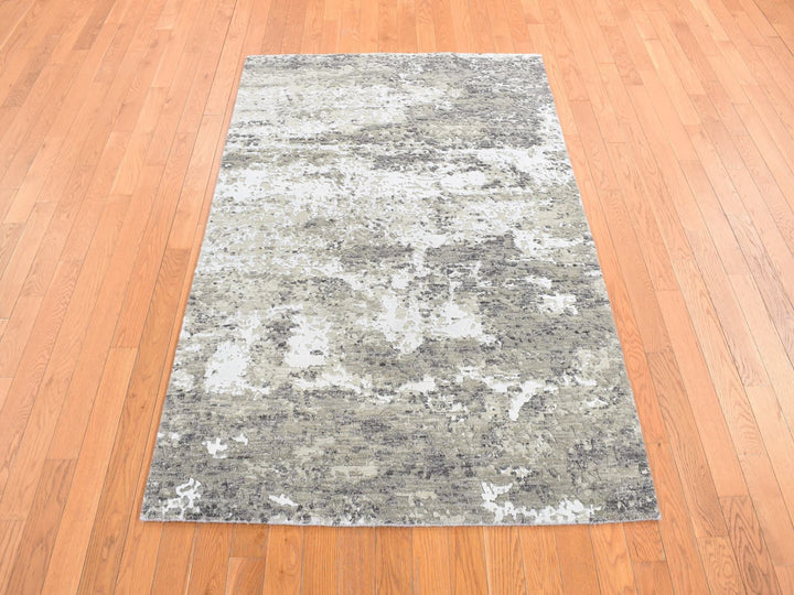 4'0" x 6'0" New Hand Knotted Green Wool & Silk Rectangle Oriental Rug - MOA10278078