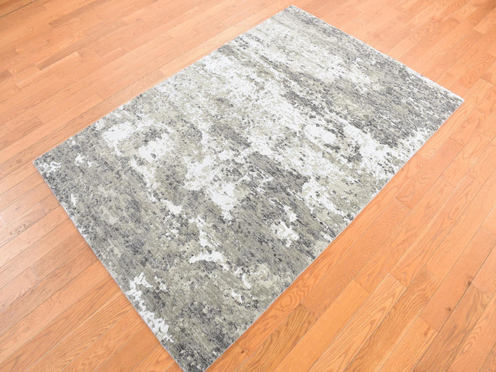 4'0" x 6'0" New Hand Knotted Green Wool & Silk Rectangle Oriental Rug - MOA10278078