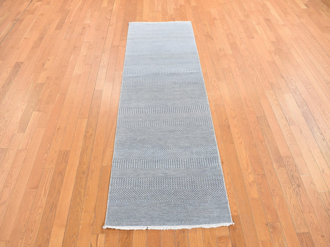 2'7" x 8'0" New Hand Knotted Grey Wool Runner Oriental Rug - MOA10278080