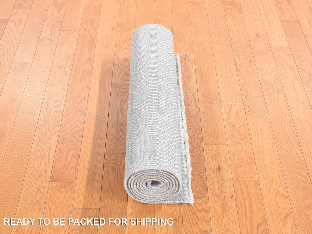 2'7" x 8'0" New Hand Knotted Grey Wool Runner Oriental Rug - MOA10278080