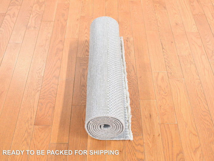 2'7" x 8'0" New Hand Knotted Grey Wool Runner Oriental Rug - MOA10278080