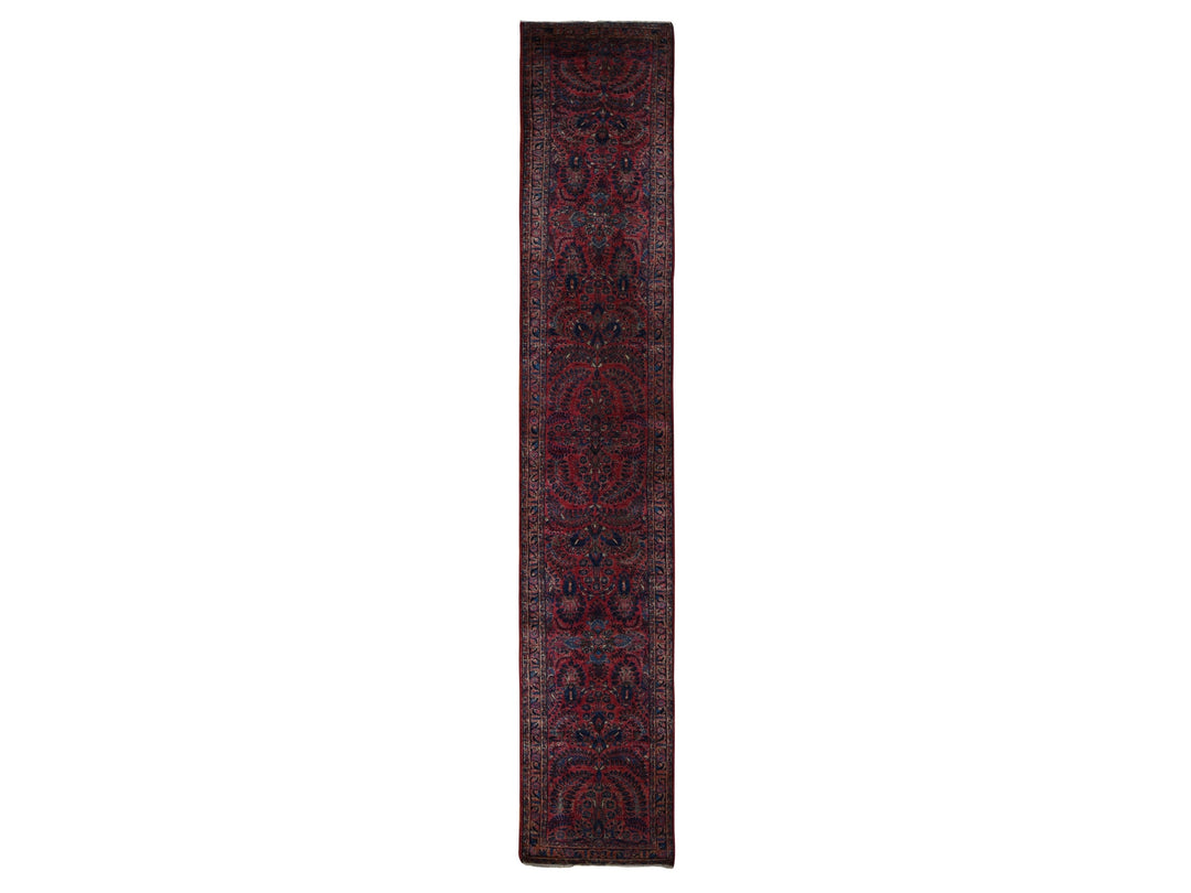 2'2" x 13'1" Vintage Hand Knotted Red Wool Runner Oriental Rug - MOA10278090