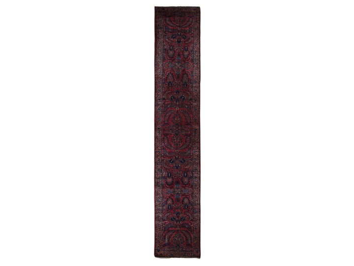 2'2" x 13'1" Vintage Hand Knotted Red Wool Runner Oriental Rug - MOA10278090