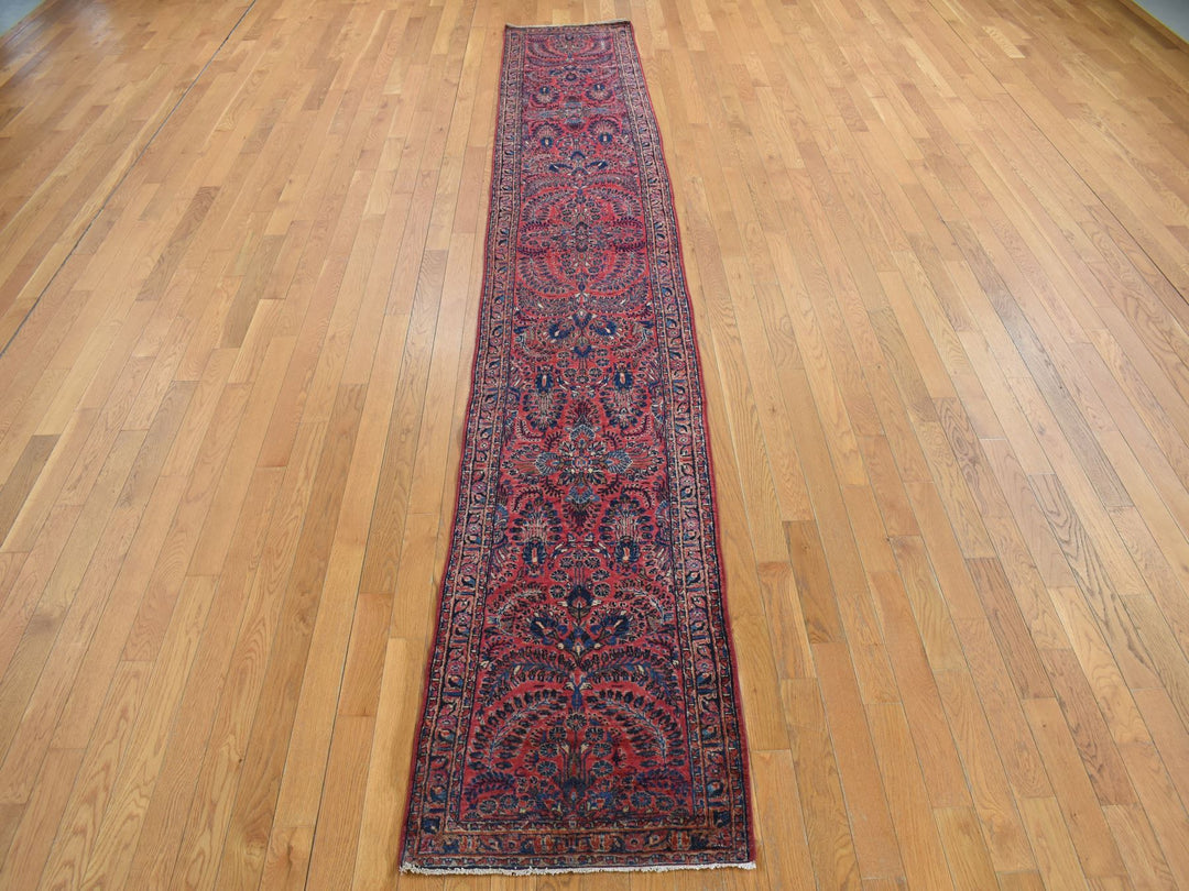 2'2" x 13'1" Vintage Hand Knotted Red Wool Runner Oriental Rug - MOA10278090