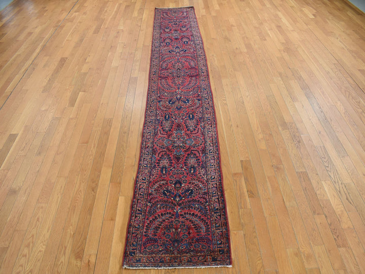 2'2" x 13'1" Vintage Hand Knotted Red Wool Runner Oriental Rug - MOA10278090