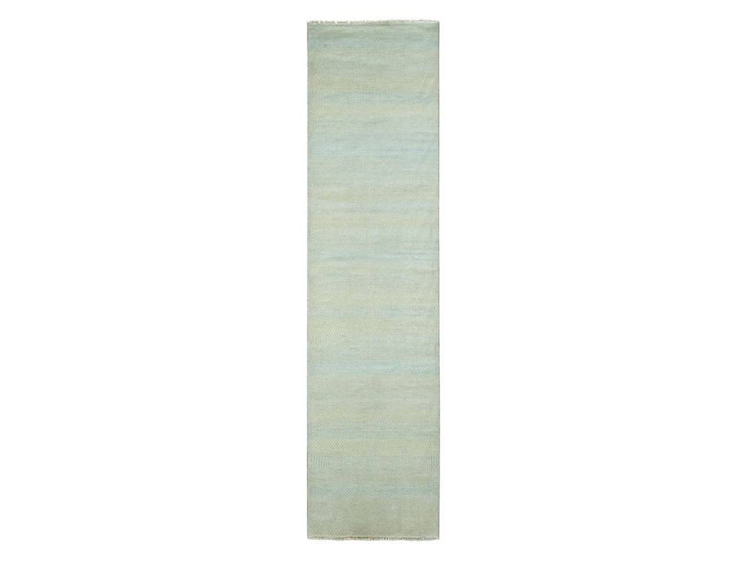 2'6" x 9'10" New Hand Knotted Blue Wool & Silk Runner Oriental Rug - MOA10278094
