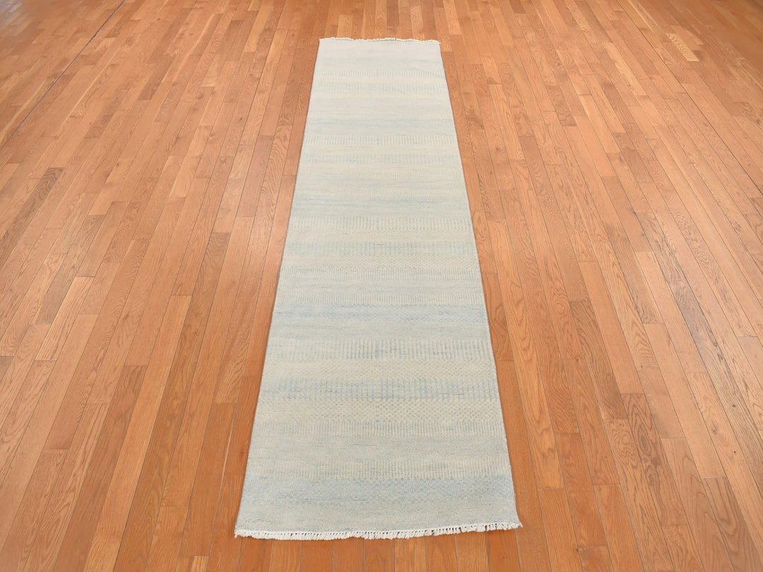 2'6" x 9'10" New Hand Knotted Blue Wool & Silk Runner Oriental Rug - MOA10278094