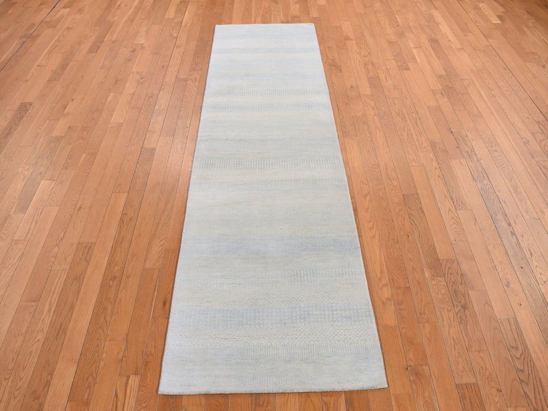 2'8" x 9'5" New Hand Knotted Blue Wool & Silk Runner Oriental Rug - MOA10278095