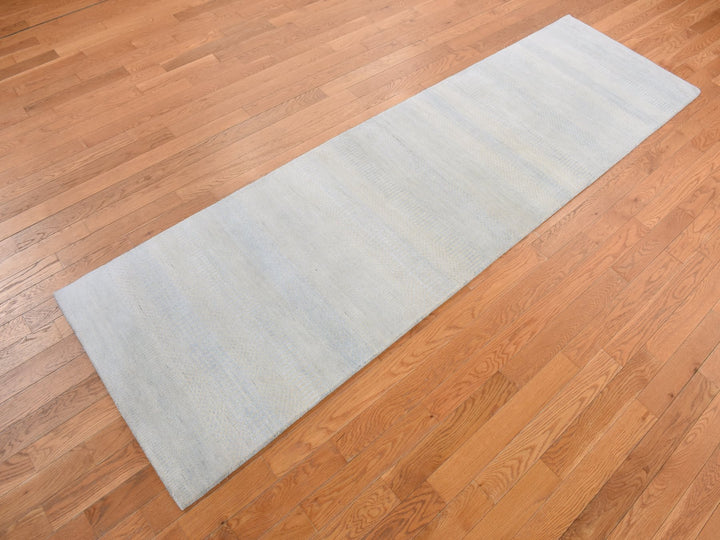 2'8" x 9'5" New Hand Knotted Blue Wool & Silk Runner Oriental Rug - MOA10278095