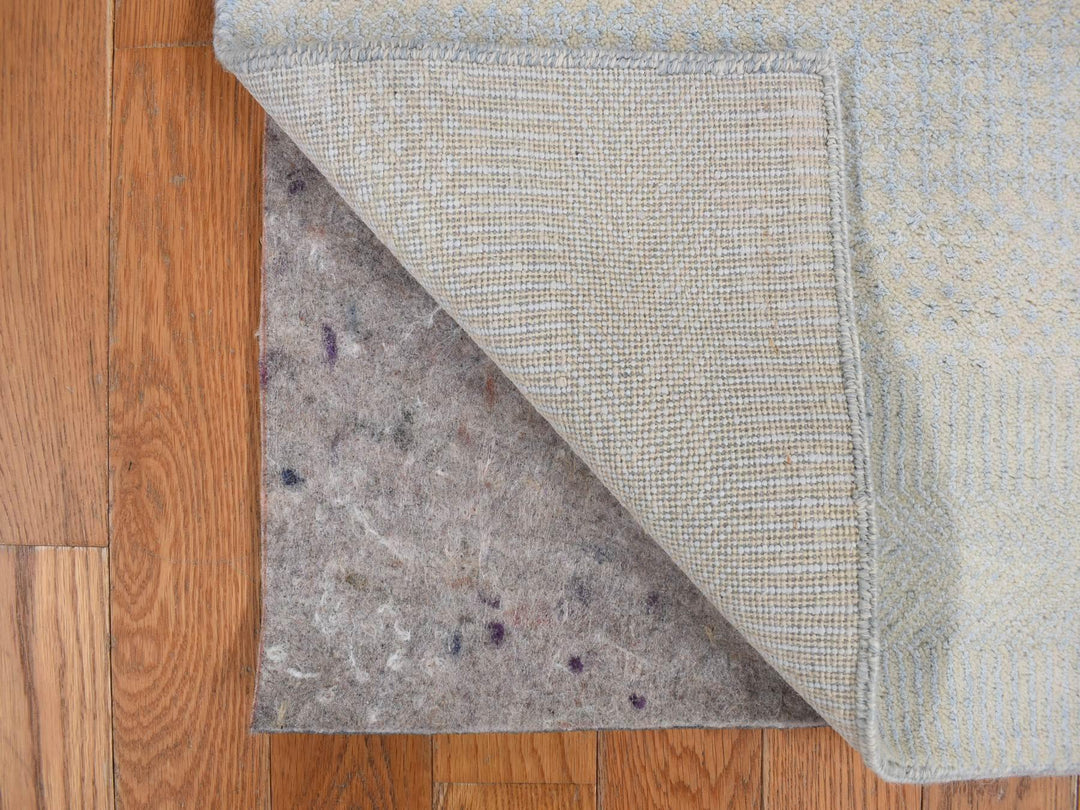 2'8" x 9'5" New Hand Knotted Blue Wool & Silk Runner Oriental Rug - MOA10278095