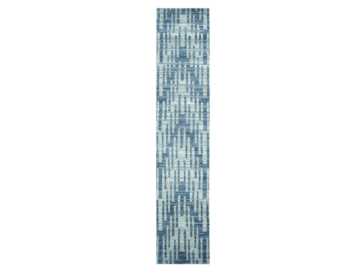 2'6" x 12'3" New Hand Knotted Blue Wool & Silk Runner Oriental Rug - MOA10278096