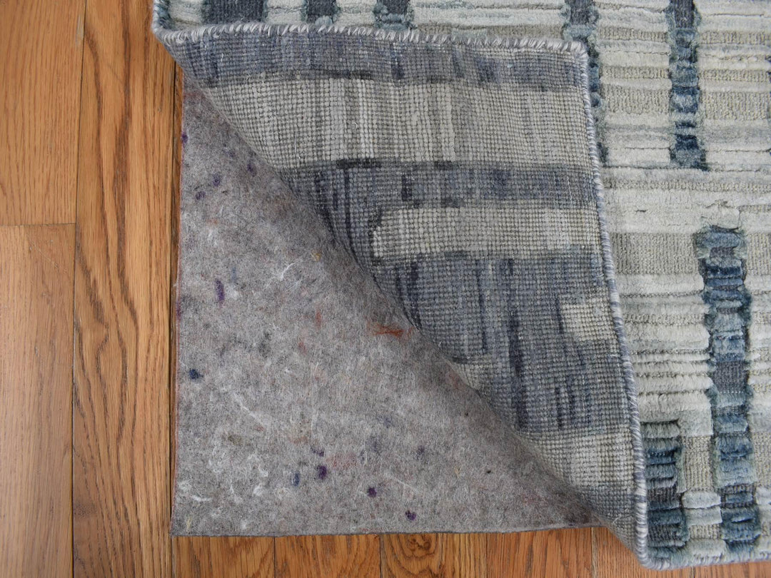 2'6" x 12'3" New Hand Knotted Blue Wool & Silk Runner Oriental Rug - MOA10278096