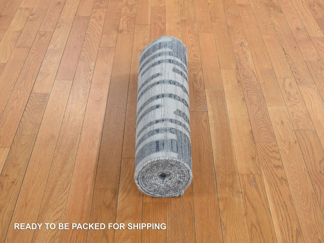 2'6" x 12'3" New Hand Knotted Blue Wool & Silk Runner Oriental Rug - MOA10278096