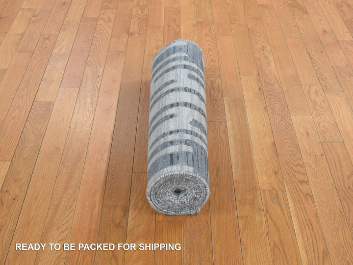 2'6" x 12'3" New Hand Knotted Blue Wool & Silk Runner Oriental Rug - MOA10278096
