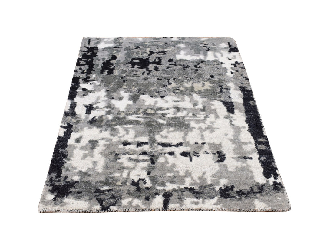 2'1" x 3'0" New Hand Knotted Grey Wool & Silk Rectangle Oriental Rug - MOA10278100