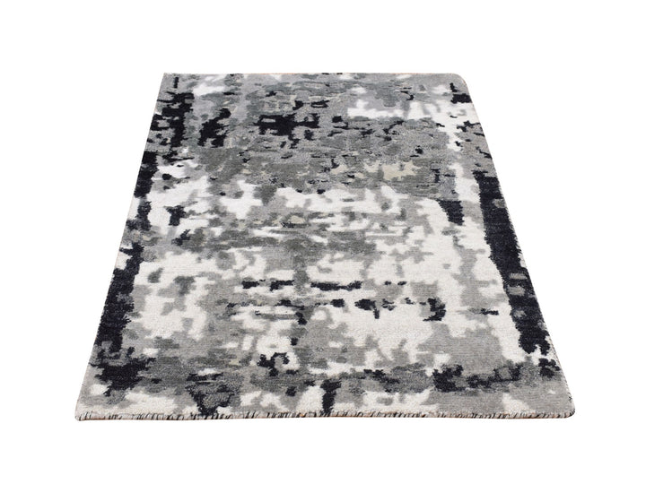 2'1" x 3'0" New Hand Knotted Grey Wool & Silk Rectangle Oriental Rug - MOA10278100