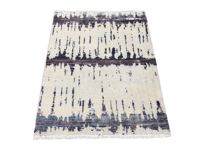2'0" x 3'2" New Hand Knotted Grey Wool & Sari Silk Rectangle Oriental Rug - MOA10278104