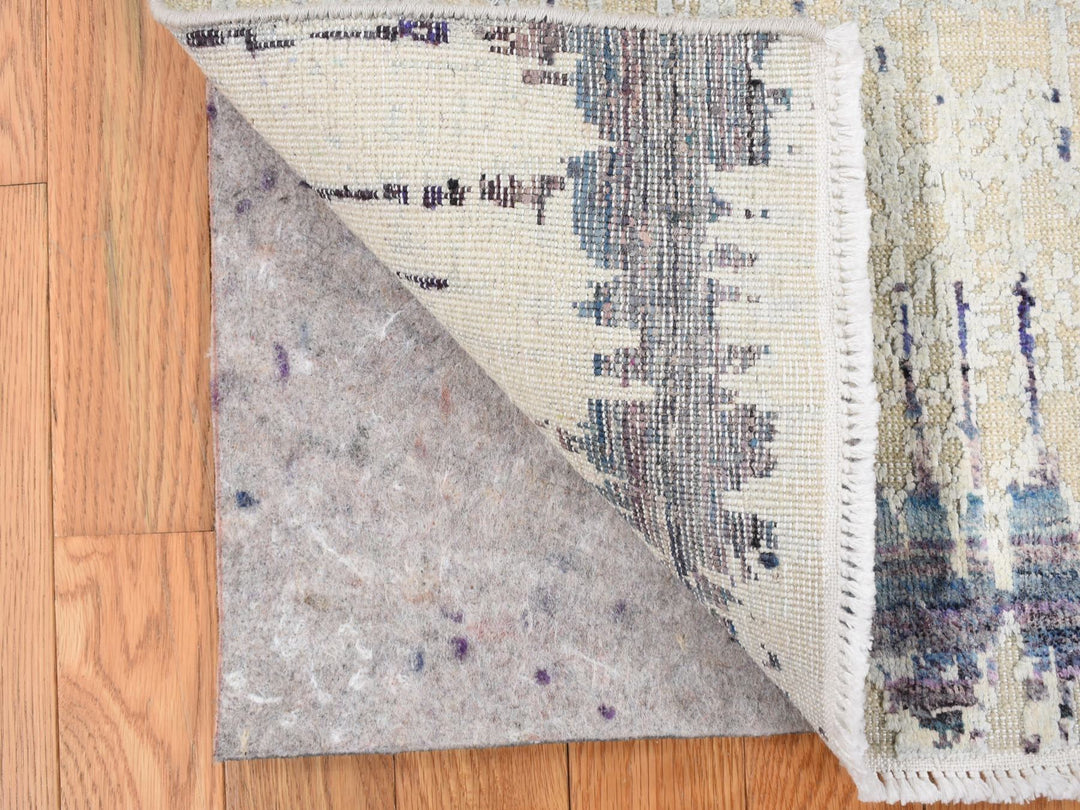 2'0" x 3'2" New Hand Knotted Grey Wool & Sari Silk Rectangle Oriental Rug - MOA10278104
