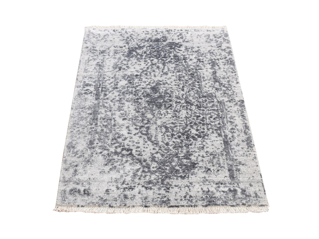 2'1" x 3'1" New Hand Knotted Grey Wool & Silk Rectangle Oriental Rug - MOA10278107